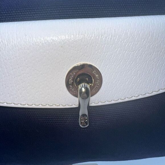 Kate Spade VINTAGE Canvas and Leather Navy and White Pinstriped interior - Picture 12 of 14